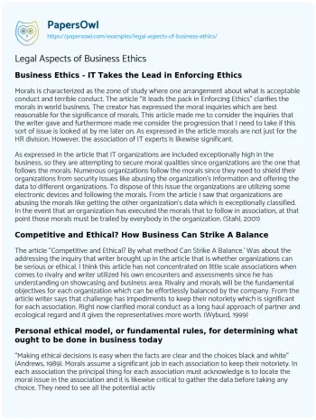 Essay on Legal Aspects of Business Ethics