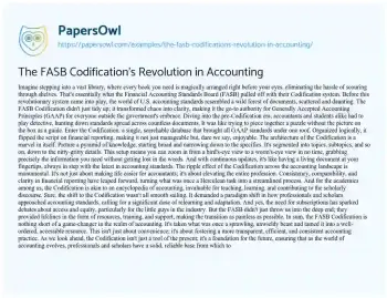 Essay on The FASB Codification’s Revolution in Accounting