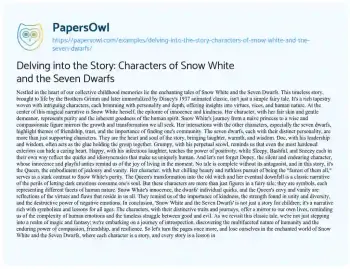 Essay on Delving into the Story: Characters of Snow White and the Seven Dwarfs