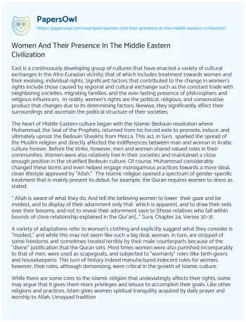 Essay on Women and their Presence in the Middle Eastern Civilization