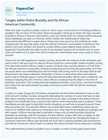 Essay on Tangles Within Police Brutality and the African American Community