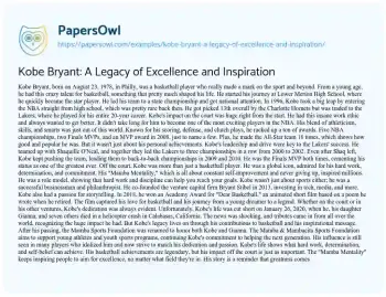 Essay on Kobe Bryant: a Legacy of Excellence and Inspiration