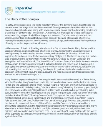 Essay on The Harry Potter Complex