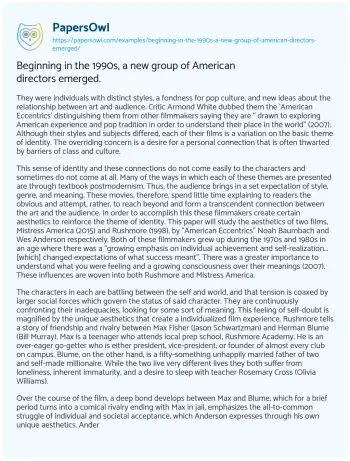 Essay on Beginning in the 1990s, a New Group of American Directors Emerged.