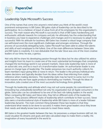 Essay on Leadership Style Microsoft’s Success