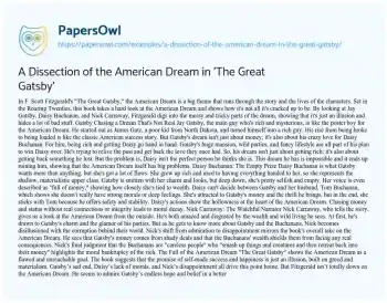 Essay on A Dissection of the American Dream in ‘The Great Gatsby’