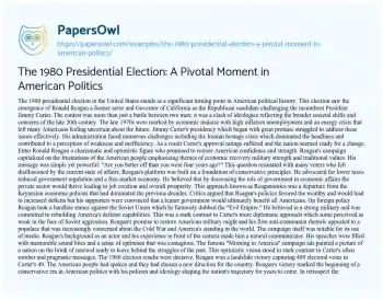 Essay on The 1980 Presidential Election: a Pivotal Moment in American Politics