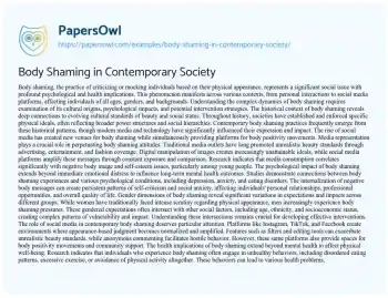 Essay on Body Shaming in Contemporary Society