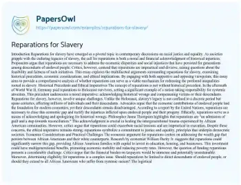 Essay on Reparations for Slavery