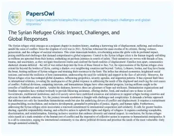 Essay on The Syrian Refugee Crisis: Impact, Challenges, and Global Responses