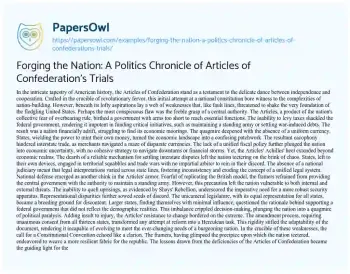 Essay on Forging the Nation: a Politics Chronicle of Articles of Confederation’s Trials