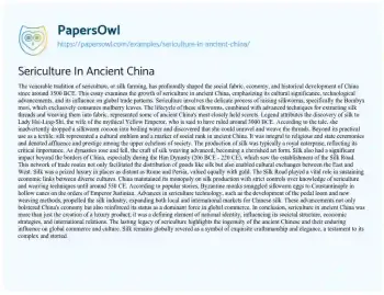 Essay on Sericulture in Ancient China