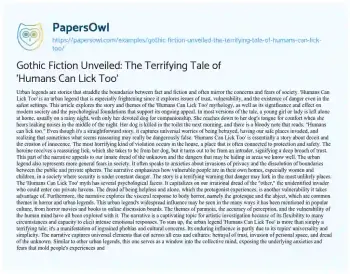 Essay on Gothic Fiction Unveiled: the Terrifying Tale of ‘Humans Can Lick Too’