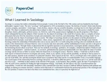 Essay on What i Learned in Sociology