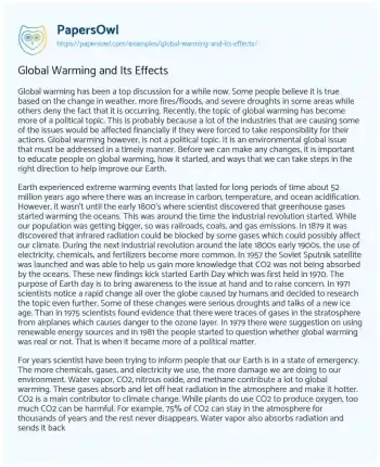 Essay on Global Warming and its Effects