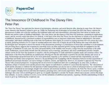 Essay on The Innocence of Childhood in the Disney Film: Peter Pan