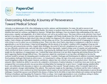 Essay on Overcoming Adversity: a Journey of Perseverance Toward Medical School