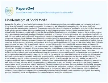 Essay on Disadvantages of Social Media