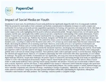 Essay on Impact of Social Media on Youth