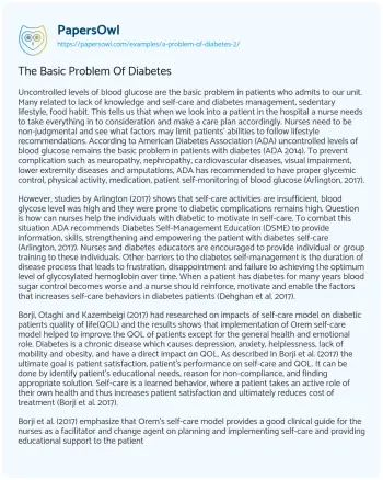 Essay on The Basic Problem of Diabetes