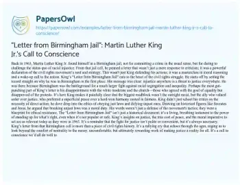 Essay on “Letter from Birmingham Jail”: Martin Luther King Jr.’s Call to Conscience