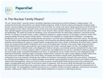 Essay on Is the Nuclear Family Means?