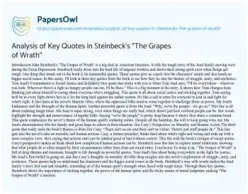 Essay on Analysis of Key Quotes in Steinbeck’s “The Grapes of Wrath”