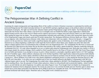 Essay on The Peloponnesian War: a Defining Conflict in Ancient Greece