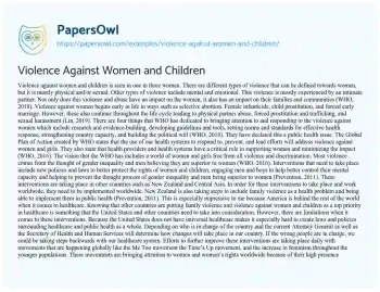 Essay on Violence against Women and Children