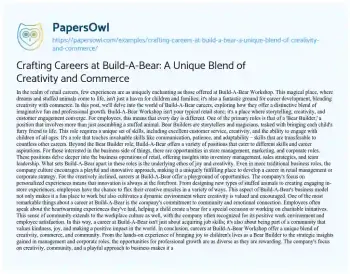 Essay on Crafting Careers at Build-A-Bear: a Unique Blend of Creativity and Commerce