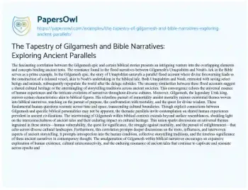 Essay on The Tapestry of Gilgamesh and Bible Narratives: Exploring Ancient Parallels