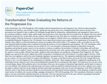 Essay on Transformative Times: Evaluating the Reforms of the Progressive Era