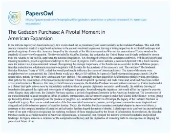 Essay on The Gadsden Purchase: a Pivotal Moment in American Expansion