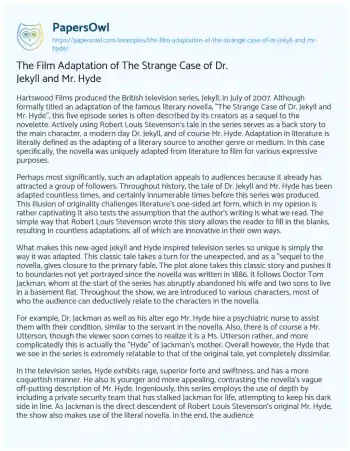 Essay on The Film Adaptation of the Strange Case of Dr. Jekyll and Mr. Hyde