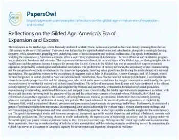 Essay on Reflections on the Gilded Age: America’s Era of Expansion and Excess