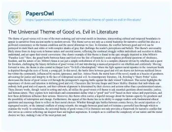 Essay on The Universal Theme of Good Vs. Evil in Literature