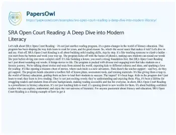 Essay on SRA Open Court Reading: a Deep Dive into Modern Literacy