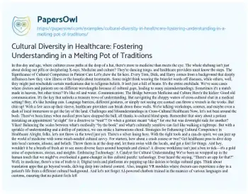 Essay on Cultural Diversity in Healthcare: Fostering Understanding in a Melting Pot of Traditions