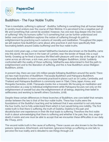 Essay on Buddhism – the Four Noble Truths