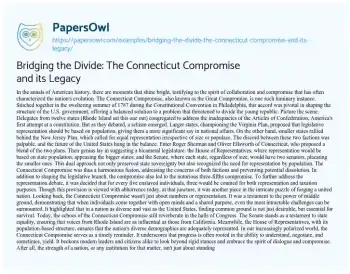 Essay on Bridging the Divide: the Connecticut Compromise and its Legacy