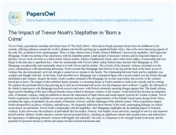 Essay on The Impact of Trevor Noah’s Stepfather in ‘Born a Crime’