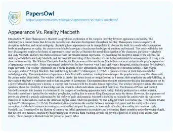 Essay on Appearance Vs. Reality Macbeth