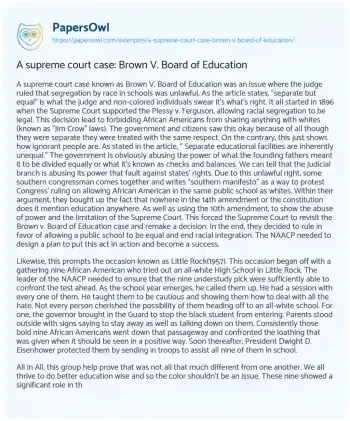 Essay on A Supreme Court Case: Brown V. Board of Education