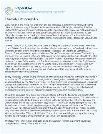 Essay on Citizenship Responsibility