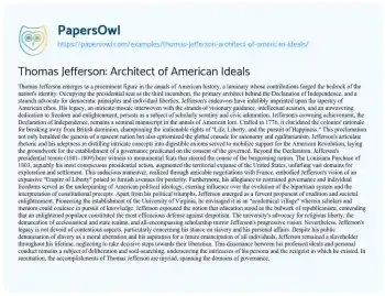 Essay on Thomas Jefferson: Architect of American Ideals