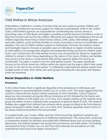 Essay on Child Welfare in African Americans