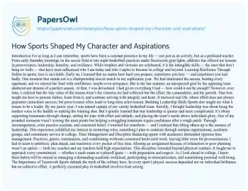 Essay on How Sports Shaped my Character and Aspirations