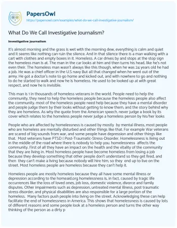 Essay on What do we Call Investigative Journalism?