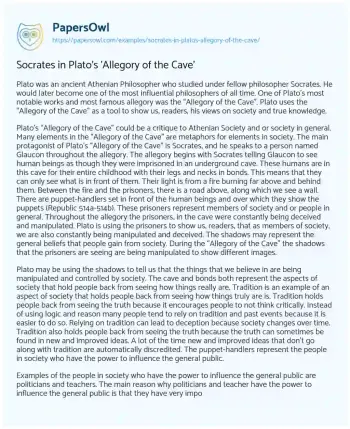 Essay on Socrates in Plato’s ‘Allegory of the Cave’