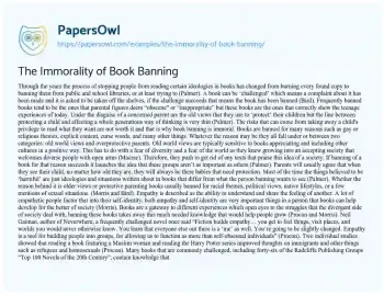 Essay on The Immorality of Book Banning